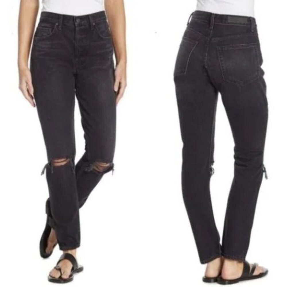 GRLFRND Karolina Black High Rise‎ Straight Ripped Jeans Wild Thing 25 $195